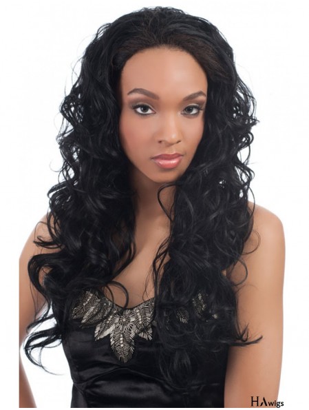 Wavy Brazilian Remy Hair Black Long Gorgeous 3/4 Wigs