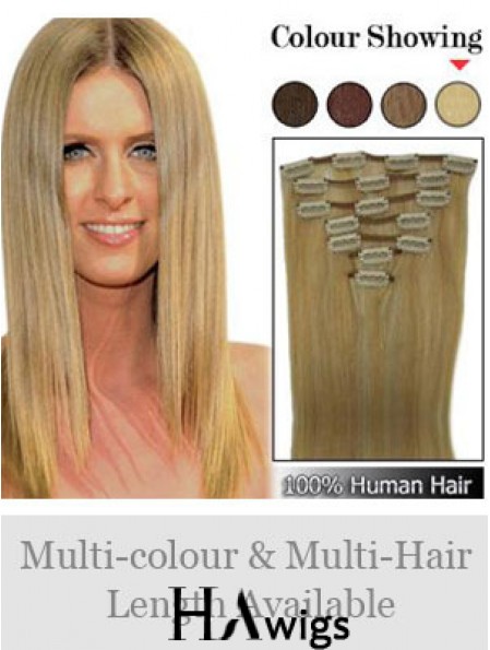 Stylish Blonde Straight Remy Human Hair Clip In Hair Extensions