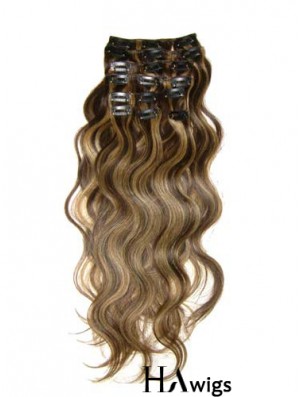 Clip In Hair Extensions With Remy Wavy Style Brown Color