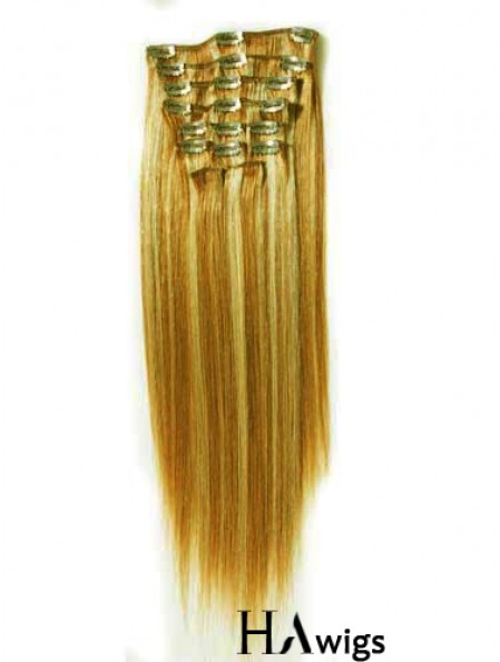 Durable Blonde Straight Remy Human Hair Clip In Hair Extensions