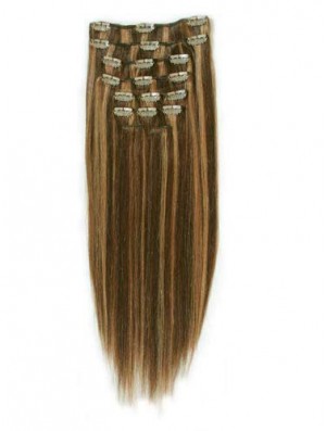 Fashion Brown Straight Remy Human Hair Clip In Hair Extensions