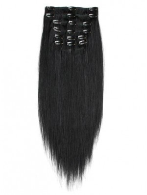 No-Fuss Black Straight Remy Human Hair Clip In Hair Extensions