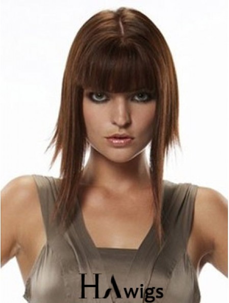 Human Hair Hairpieces Straight Style Long Length Auburn Color