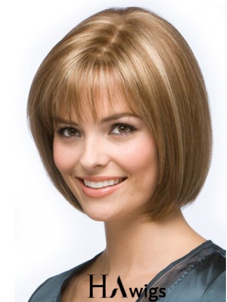 Blonde Bob Wig Chin Length Synthetic Capless Straight Style Human hair wigs