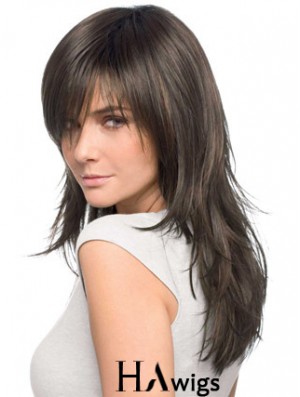 Best Realistic Brown Straight Remy Human Hair Long Wigs With Bangs