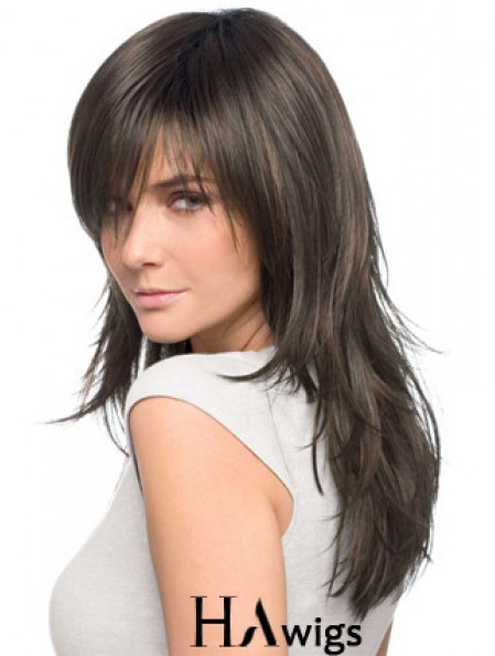 Best Realistic Brown Straight Remy Human Hair Long Wigs With Bangs