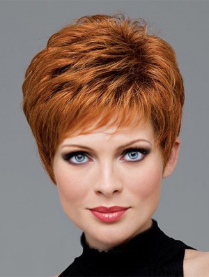 Durable Human Hair Wigs With Capless Wavy Style Auburn Color