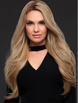 24 Inches Human Hair Women Lace Wig Good Blonde Long Wavy Wig