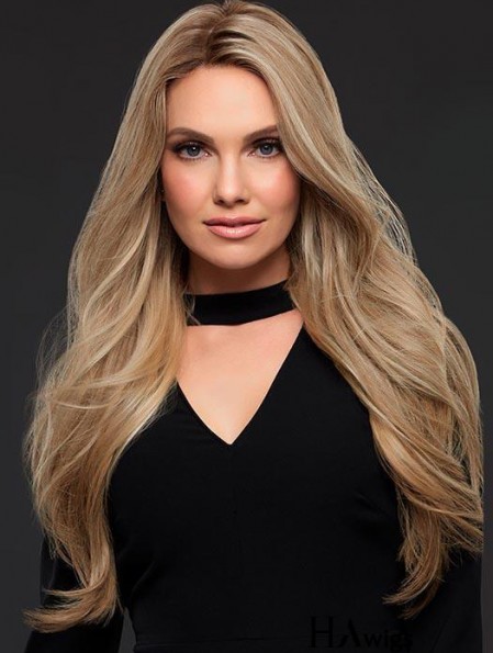 24 Inches Human Hair Women Lace Wig Good Blonde Long Wavy Wig