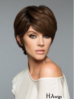 Fashion Brown Cropped Straight Boycuts Human Hair Wigs