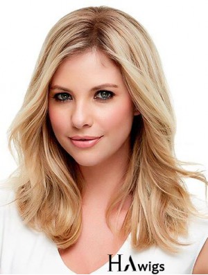 Human Hair Wig Wavy Blonde  Monofilament Blonde Color Shoulder Length