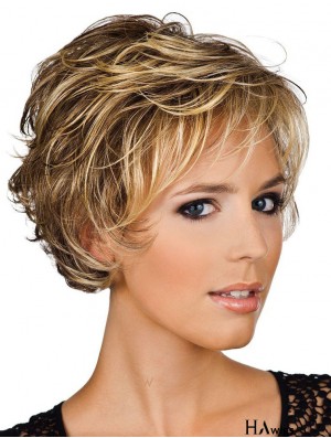 Comfortable Human Hair Wigs Layered Cut Wavy Style Short Length