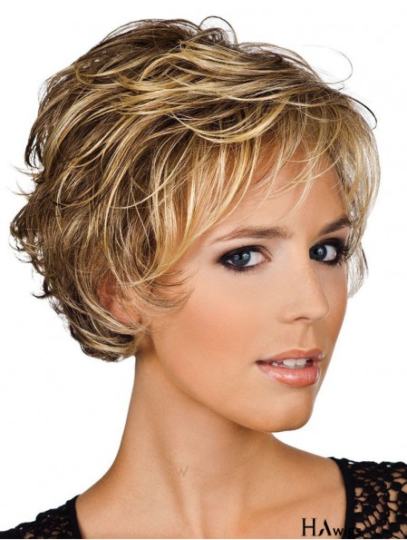 Comfortable Human Hair Wigs Layered Cut Wavy Style Short Length