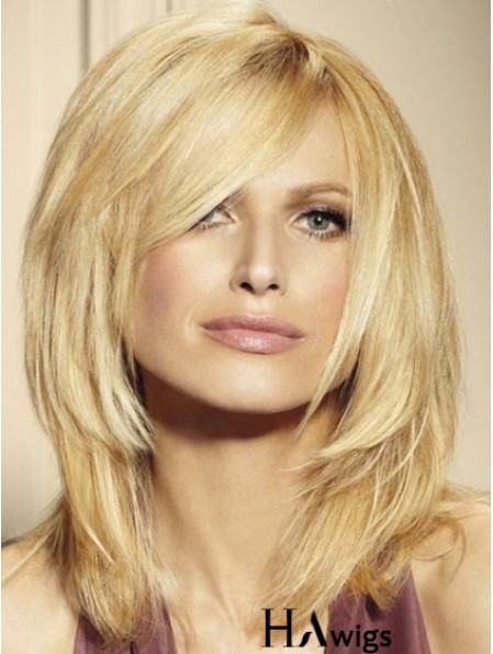 100% Human Hair Wigs Blonde Color Shoulder Length Layered Cut