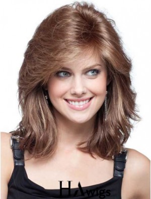 Flexibility Auburn Wavy Shoulder Length Remy Human Lace Front Mono Wigs