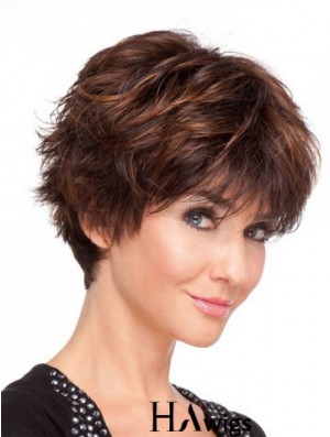 Remy Human Layered Short Wavy Monofilament Human Hair Wigs UK