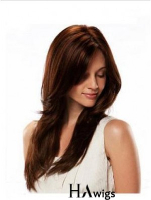 Human Hair Wigs Lace Front  Wig Long Length Straight Style Auburn Color