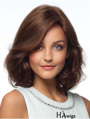Beautiful Curly Human Hair Wigs With Monofilament Layered Cut Brown Color