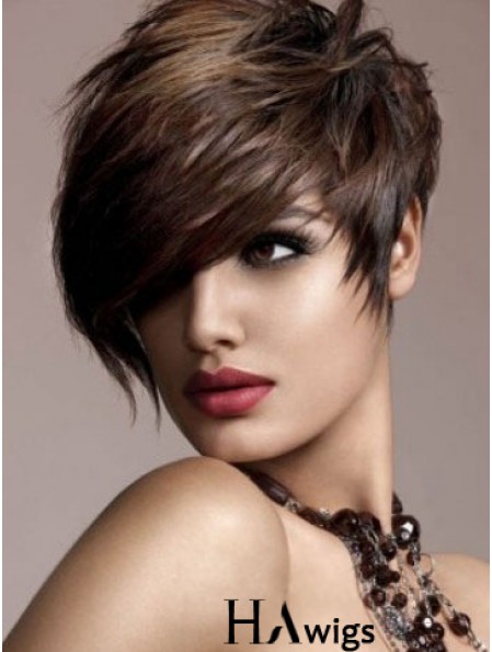 Human Hair Brown Wig Straight Style Short Length Boycuts