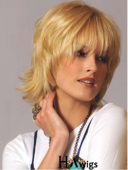 Human Hair Wavy Wigs Blonde Color Wavy Style With Capless Wigs