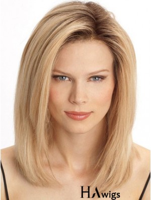 Cheap Monofilament Human Hair Wigs Sale Blonde Color Shoulder Length