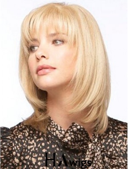 Human Hair Monofilment Wigs With Bangs Monofilament Straight Style