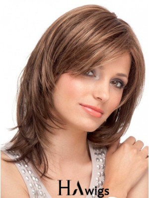 Human Hair Lace Front Wig Straight With Bangs Auburn Shoulder Length