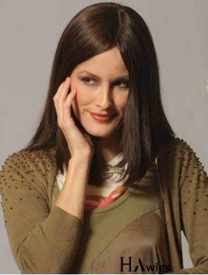 Straight Hair Human Wigs Long Length Straight Style Brown Color