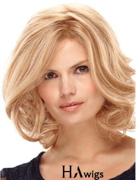 Blonde Shoulder Length High Quality Curly Layered Lace Wigs