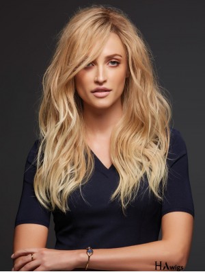 Remy Human 100% Hand Tied Blonde Wavy Human Hair Monofilament Wigs
