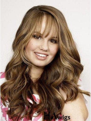 Full Head Human Hair Wig Brown With Bangs Wavy Style