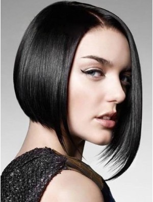 Remy Human Monofilament Chin Length Straight Black Bob Wig