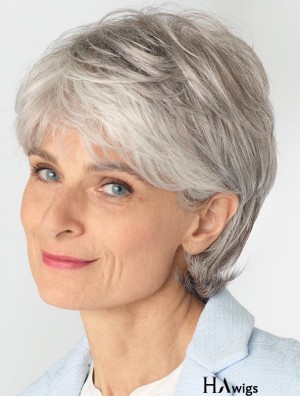 Ladies Grey Wigs With Lace Front Remy Human Straight Style