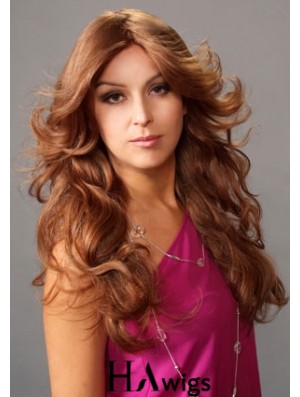 Layered Suitable Wavy Auburn Long Human Hair Lace Front Wigs