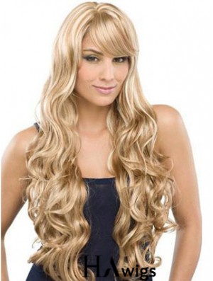 Long 100% Hand Tied Wavy With Bangs Monofilament Lace Front Wigs