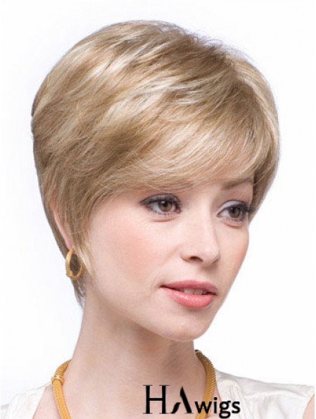 Blonde Human Hair Wigs Blonde Color Straight Style Layered