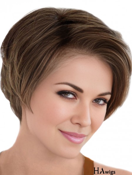 Human Hair Wigs Affordable Lace Front Wigs Monofilament Straight Style Brown Color Short Length Wigs