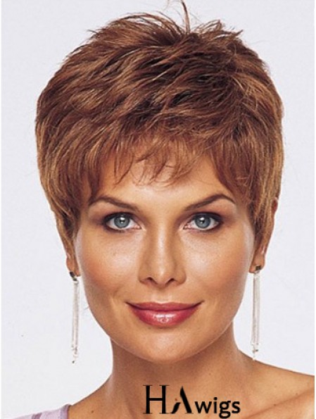 Straight Style Cropped Length Auburn Color wig