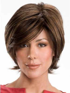 Dark Brown Layerd Cut Ladies Synthetic Wigs With Capless Wavy Style