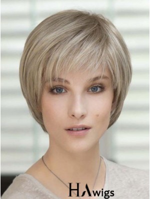 Blonde Short Straight With Bangs Monofilament Wigs
