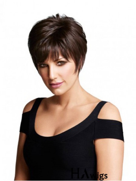 Monofilament Human Hair Wigs UK Layered Cut Short Length Straight Style