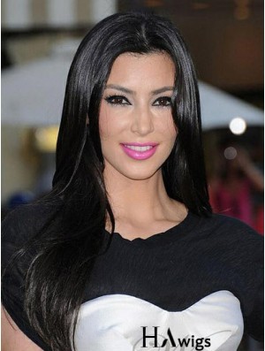 Long Straight Black Kim Kardashian Wigs Human Hair For Black Women With Monofilament
