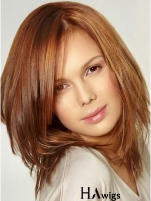 Monofilament Large Wigs With Lace Front Shoulder Length Auburn Color