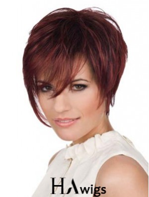 Human Hair Mono Top Piece Lace Front Cropped Length Red Color
