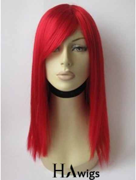 Red Human Hair Wig With Bangs Red Coulr Shoulder Length