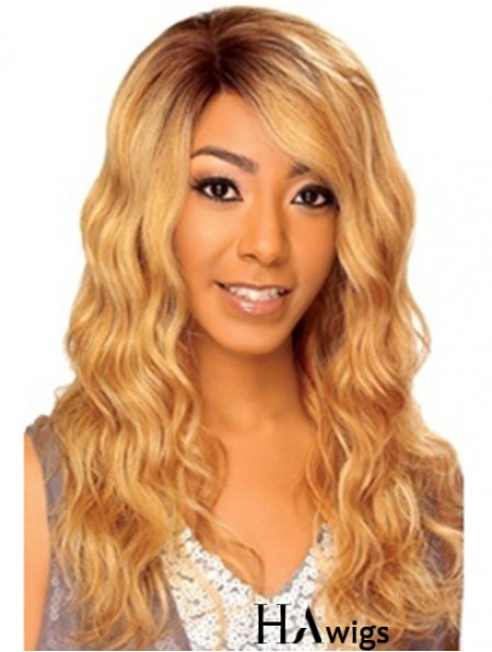 22 inch Blonde Long Without Bangs Wavy High Quality Lace Wigs