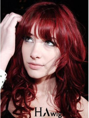 Capless With Bangs Long Curly 18 inch Red Cheapest Fashion Wigs