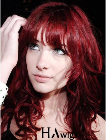 Capless With Bangs Long Curly 18 inch Red Cheapest Fashion Wigs