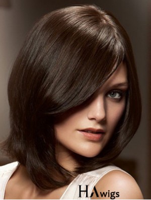 12 inch Brown Chin Length Layered Straight Flexibility Lace Wigs