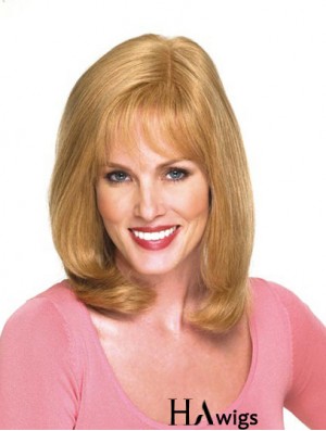 14 inch Blonde Shoulder Length With Bangs Wavy Modern Lace Wigs